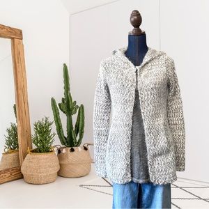 Woven Heart Open Front Hooded Chenille Knit Cardigan